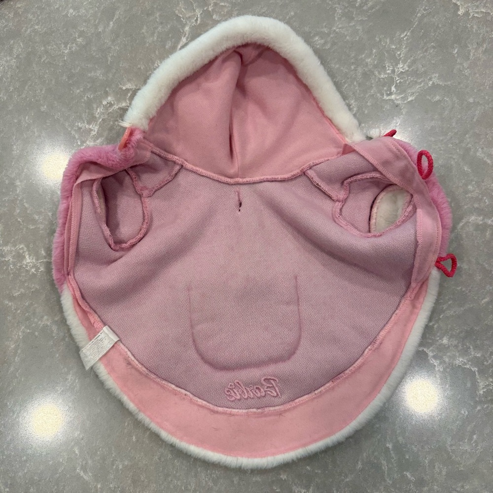 Vintage Barbie Pink Plush Dog Coat with Hood & Pocket Hearts Size Small - Picture 5 of 11